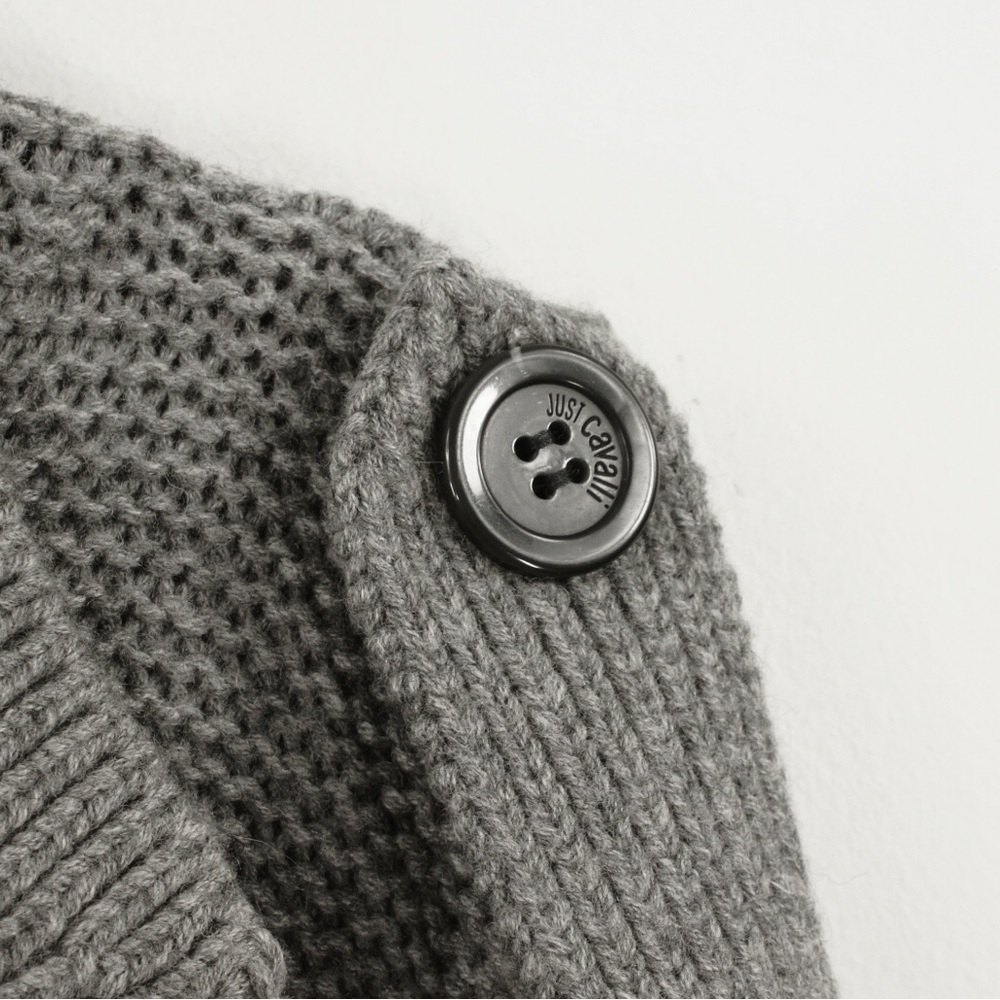 Vintage 00s 2000s Just Cavalli Grey Wool Knit Cardigan Sweater Jacket - Picture 2 of 6